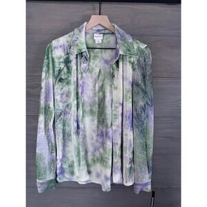 Find Me Now Kia Button Down Shirt XS Green Purple Tie Dye Crushed Texture Velour